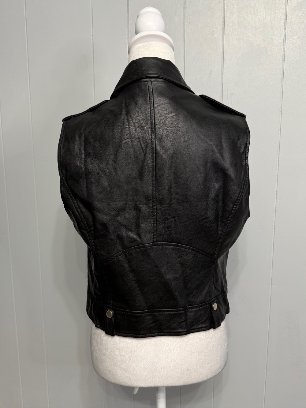 Black Faux-Leather Moto Vest with Asymmetric Zip - Picture 4 of 8